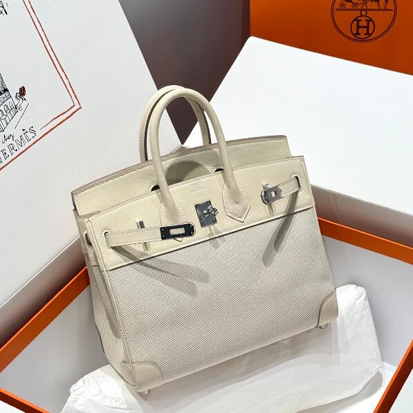 【エルメス HERMES】バーキン25 ナタ (I2) ブラウン キャンバス スイフト  シルバー金具(50％手縫い＋50％マシン)